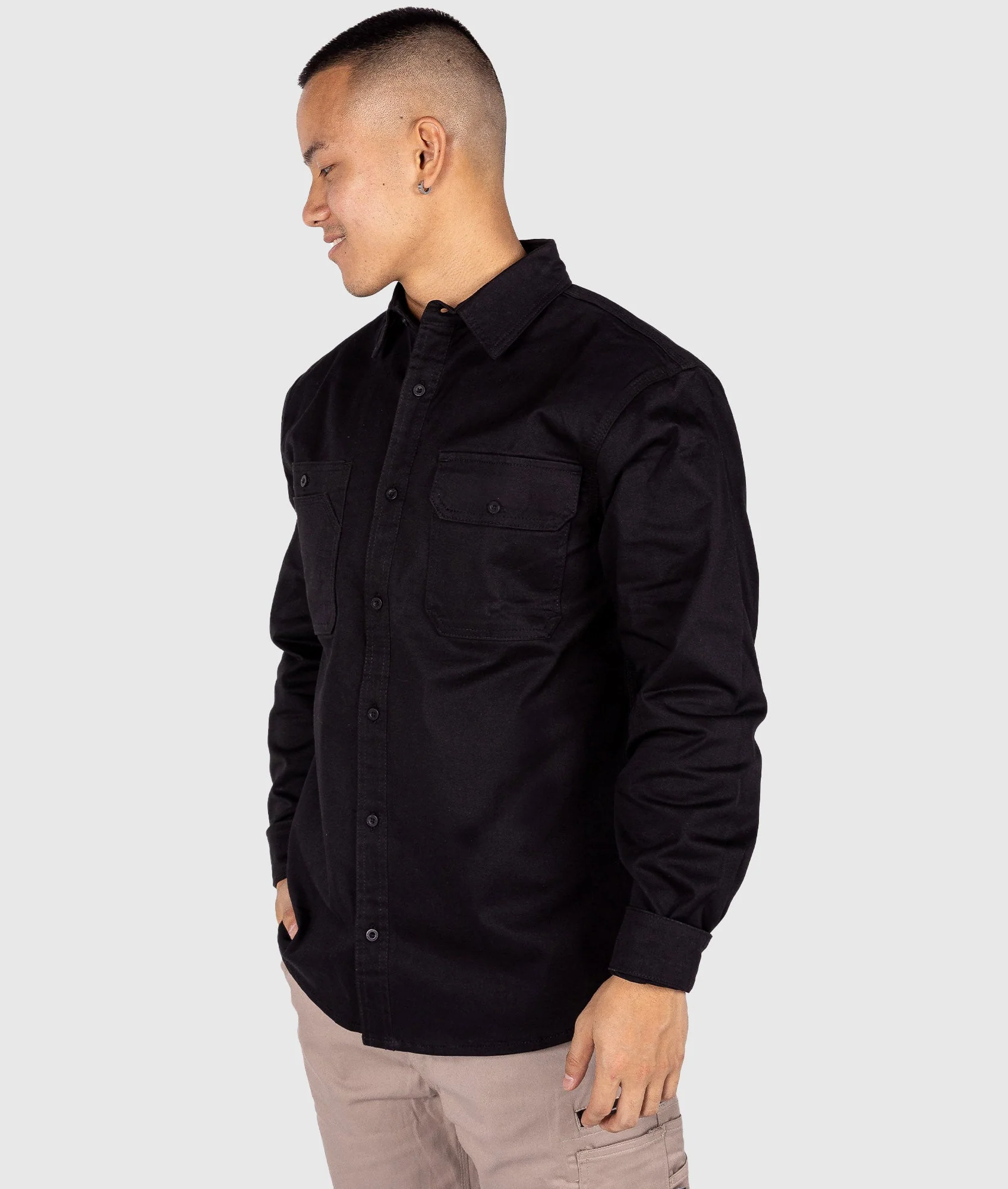 Long Sleeve Work Shirt - Black - Image 6