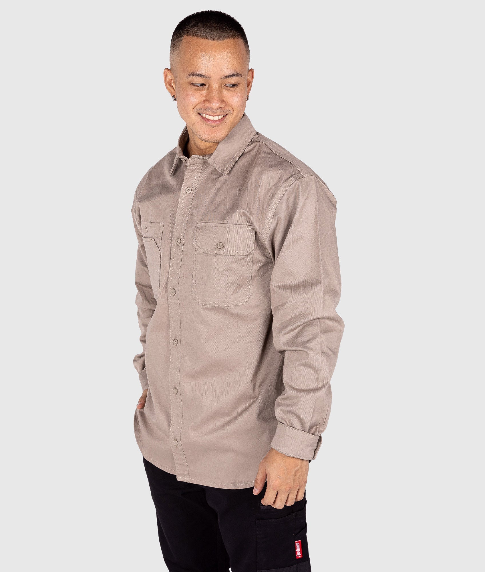 Long Sleeve Work Shirt - Tan - Image 5