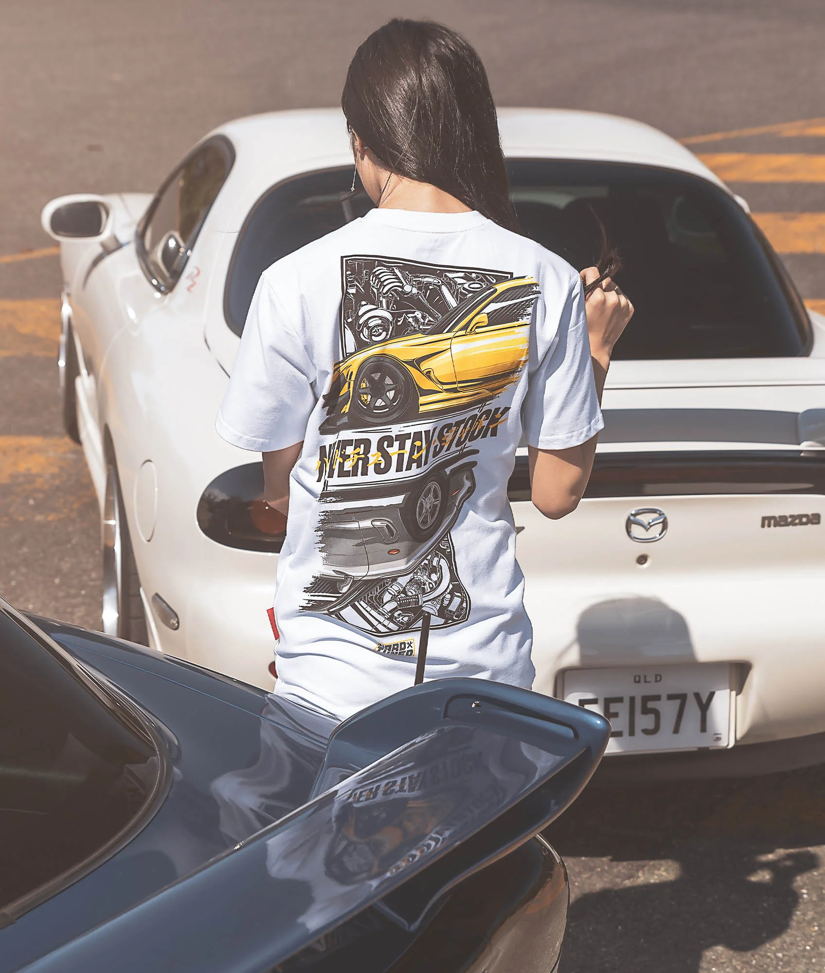 Mazda RX7 Never Stay Stock Womens Tee - Image 2