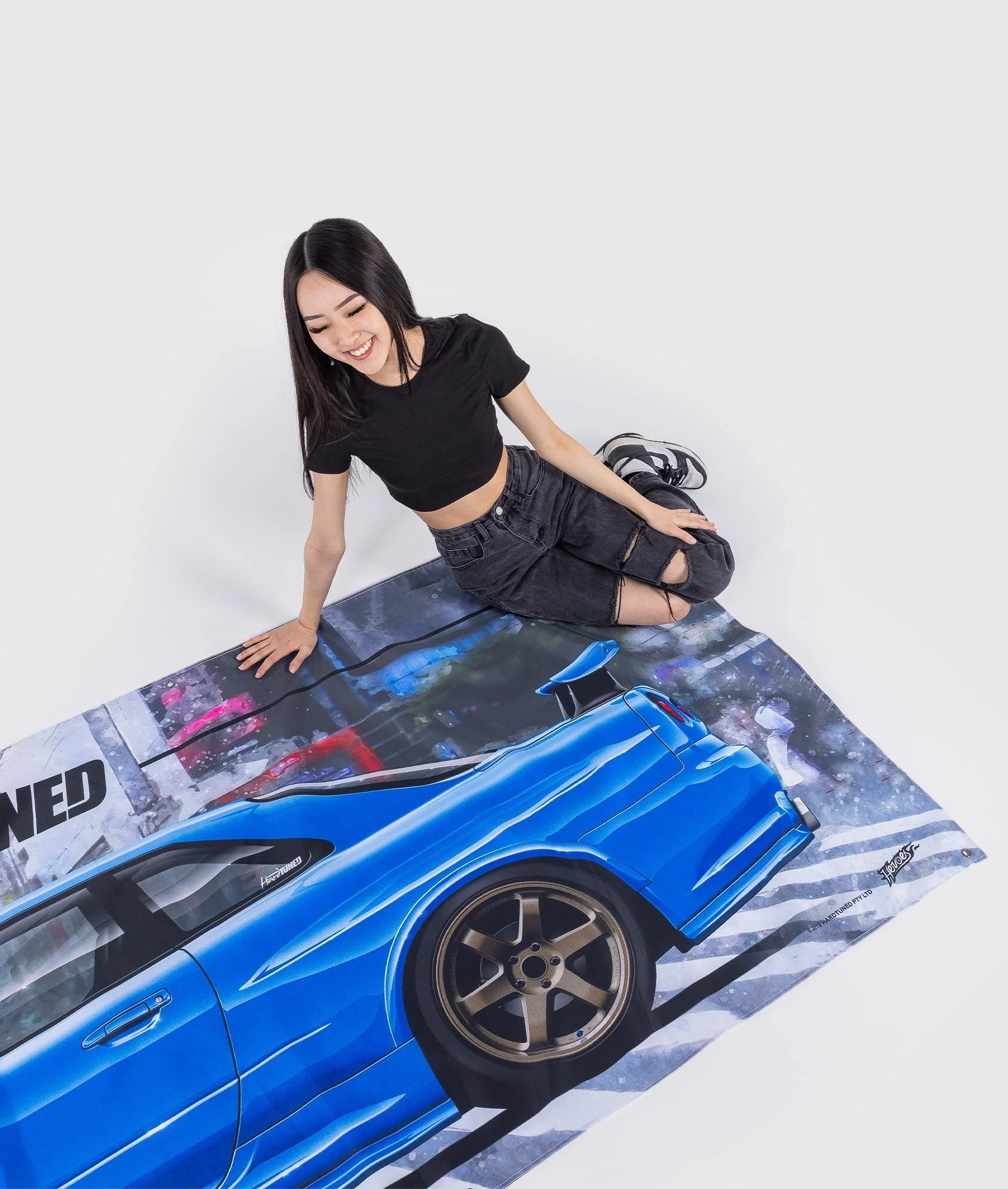 Giant Nissan Skyline R34 GTR Garage Flag Bayside Blue - Image 2