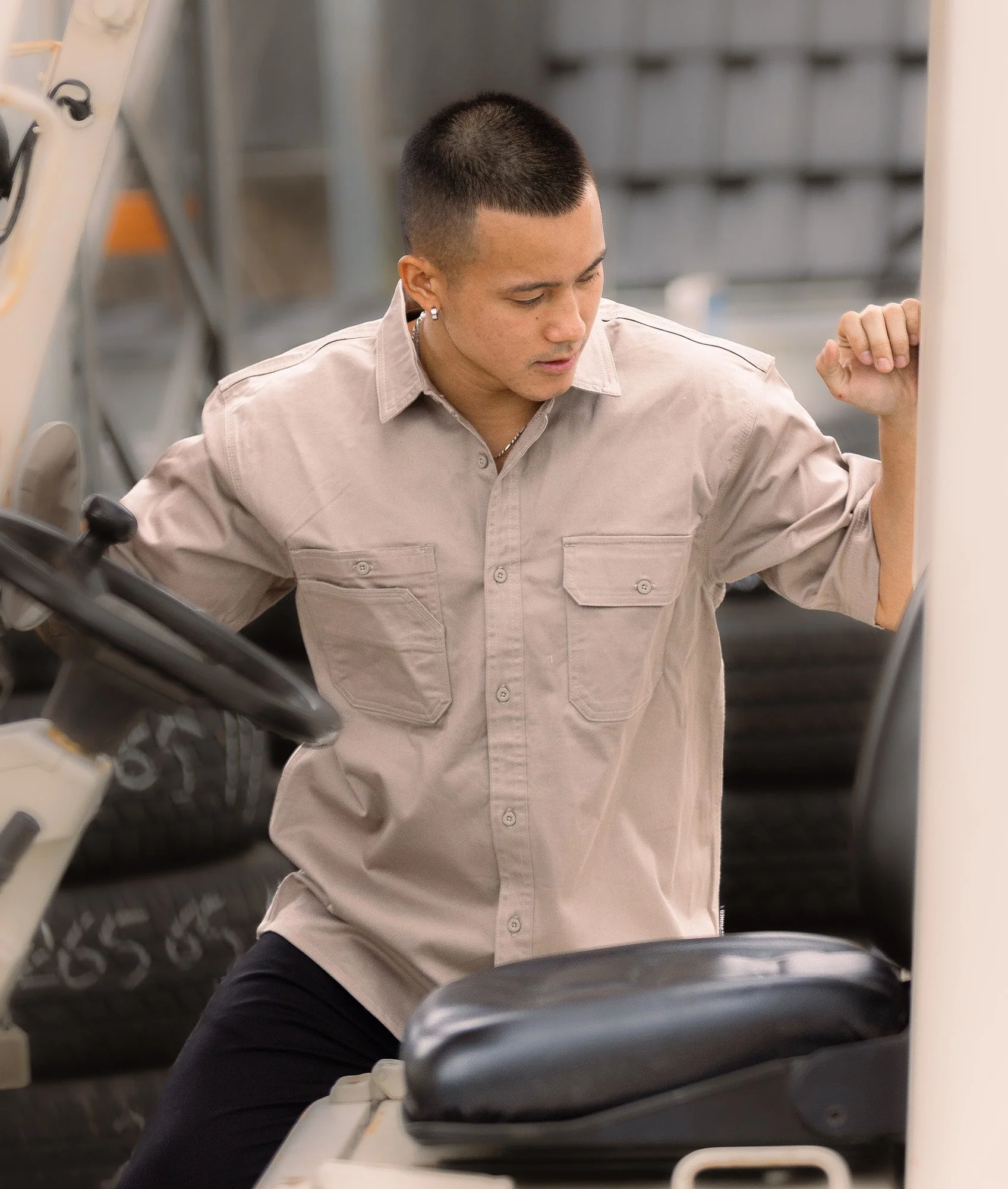 Short Sleeve Work Shirt - Tan - Image 4