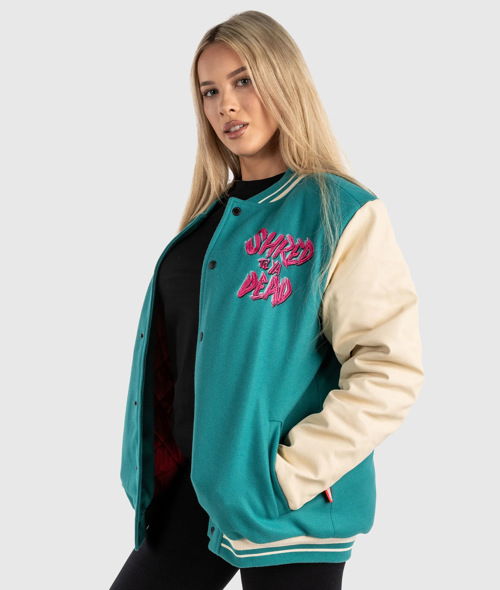 Womens Shred Til Ya Dead Varsity Jacket - Image 7