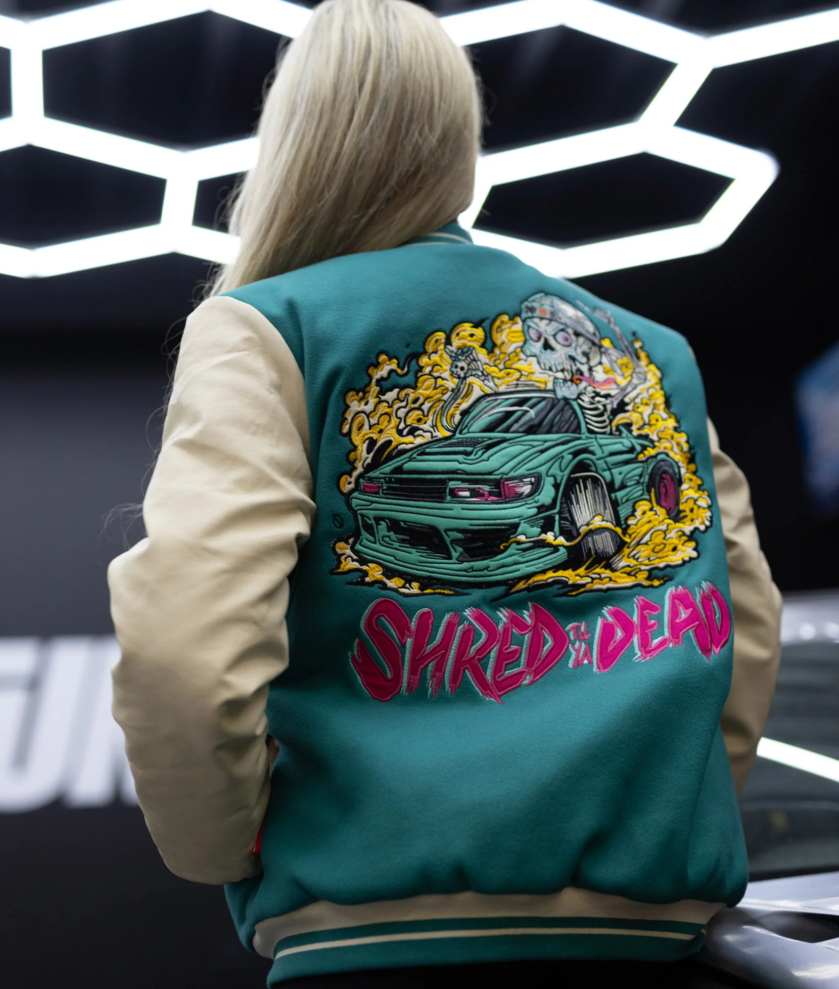Womens Shred Til Ya Dead Varsity Jacket - Image 9